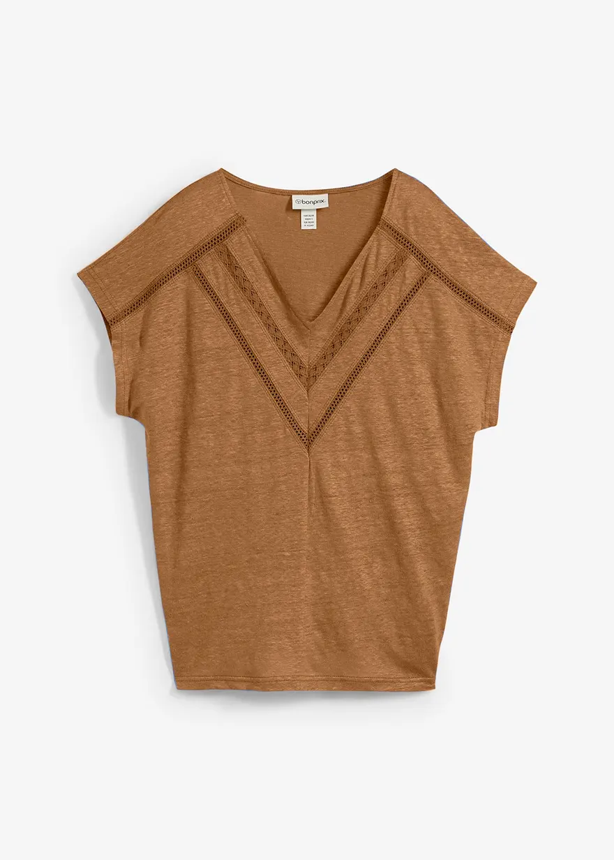 T-Shirt aus reinem Leinen mit Spitze
