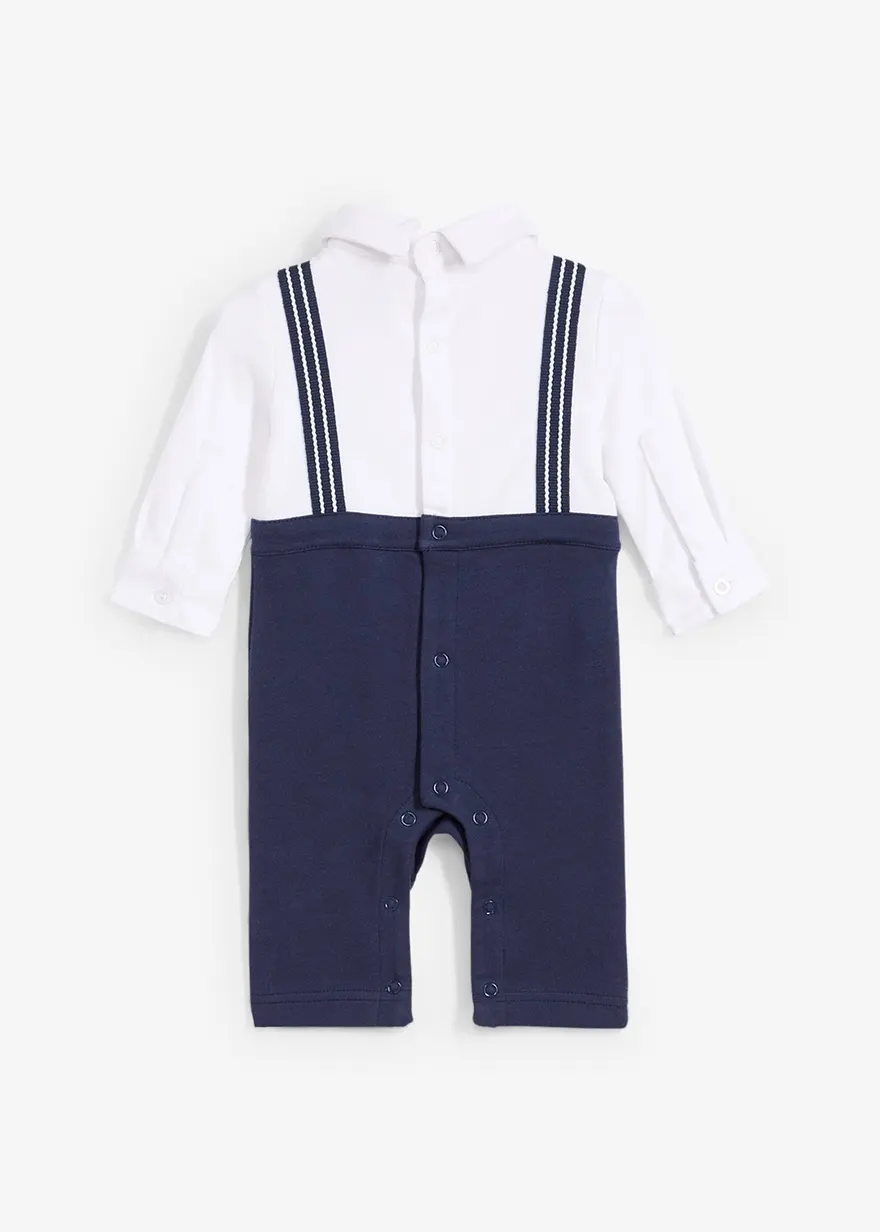 Jersey-Overall im klassischen Anzuglook mit Fliege aus reiner Baumwolle