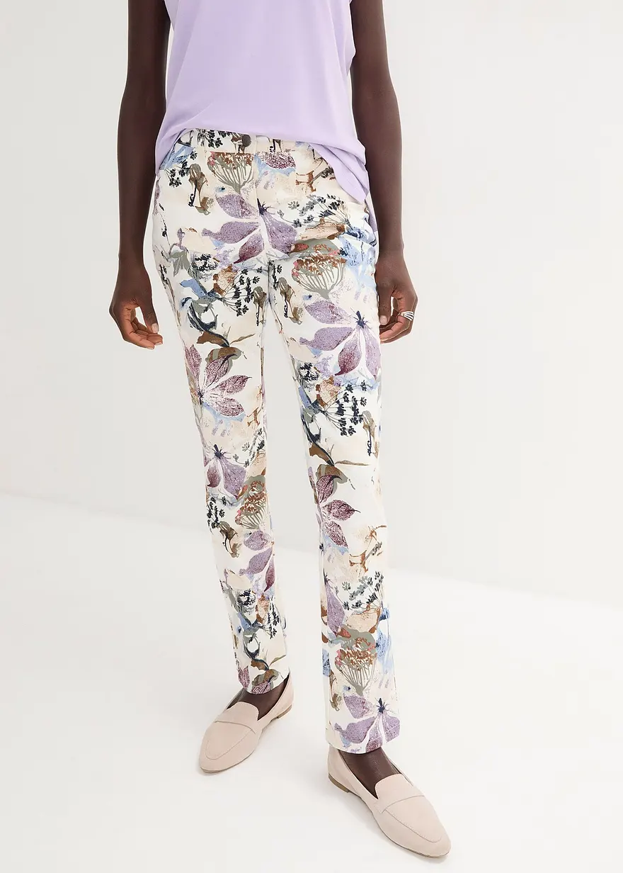 Stretch-Hose mit Blumen-Print