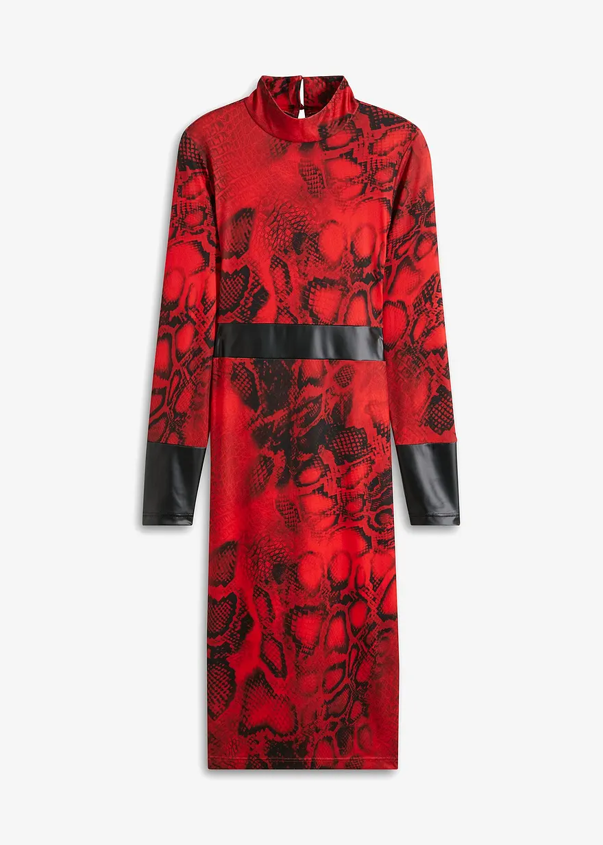 Jerseykleid mit Lederimitat-Einsatz