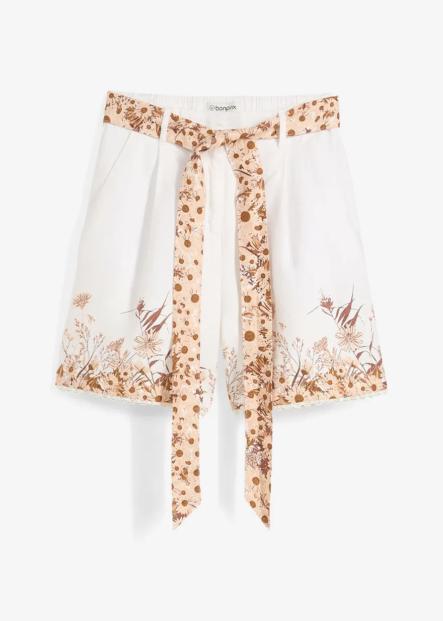 Shorts aus reinem Leinen mit floralem Druck