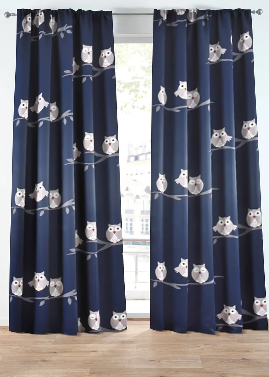 Verdunkelungsvorhang mit Eulen Druck mit recyceltem Polyester (1er Pack)