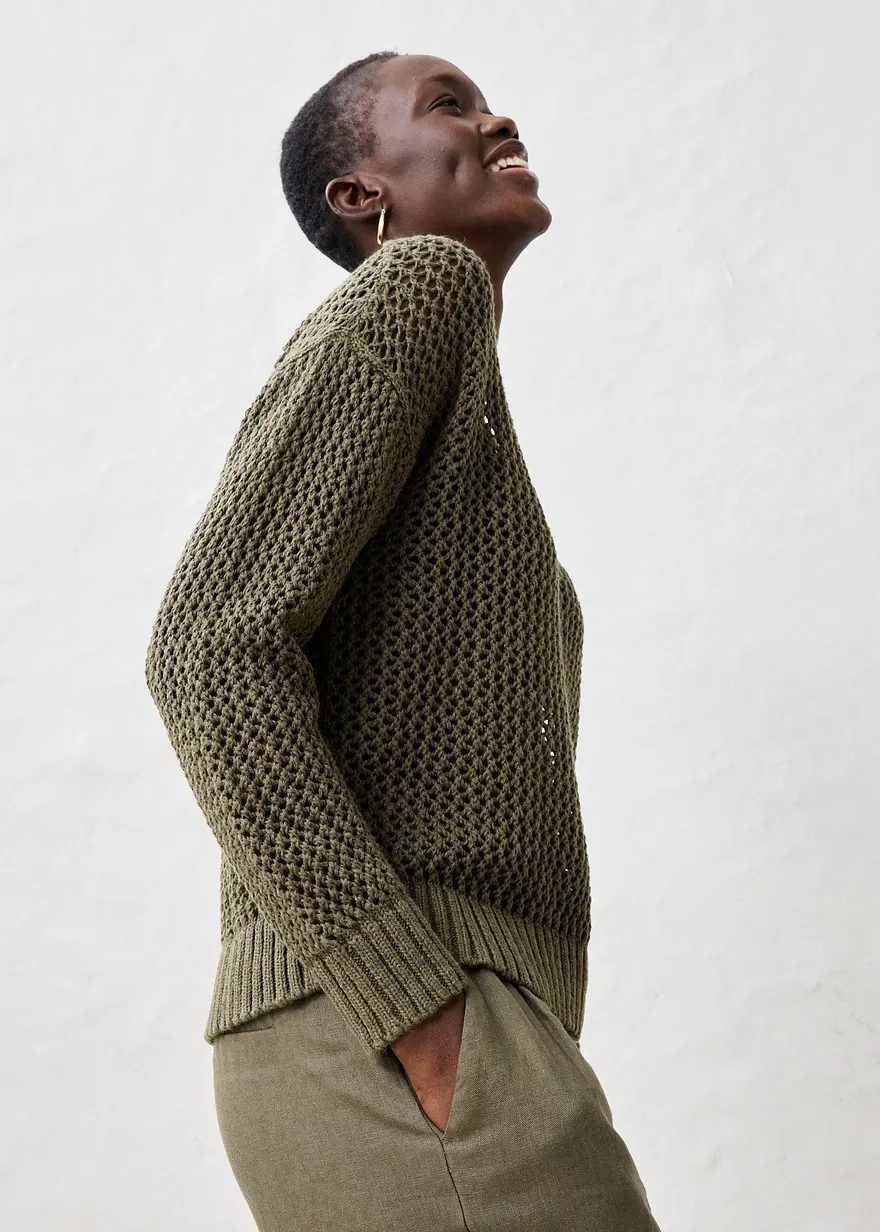 Ajour-Pullover aus leichtem Leinen-Mix