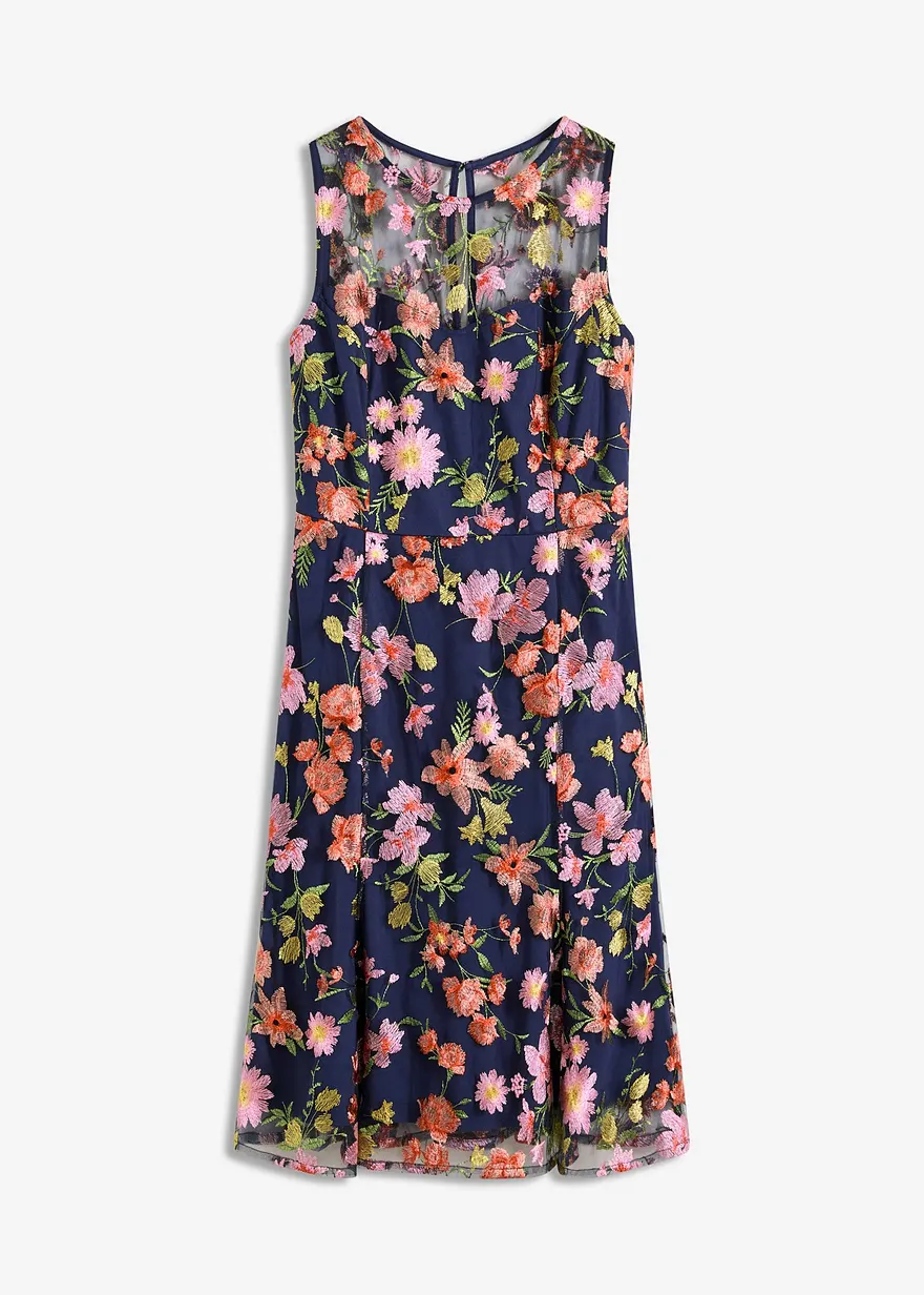 Midikleid mit floraler Stickerei