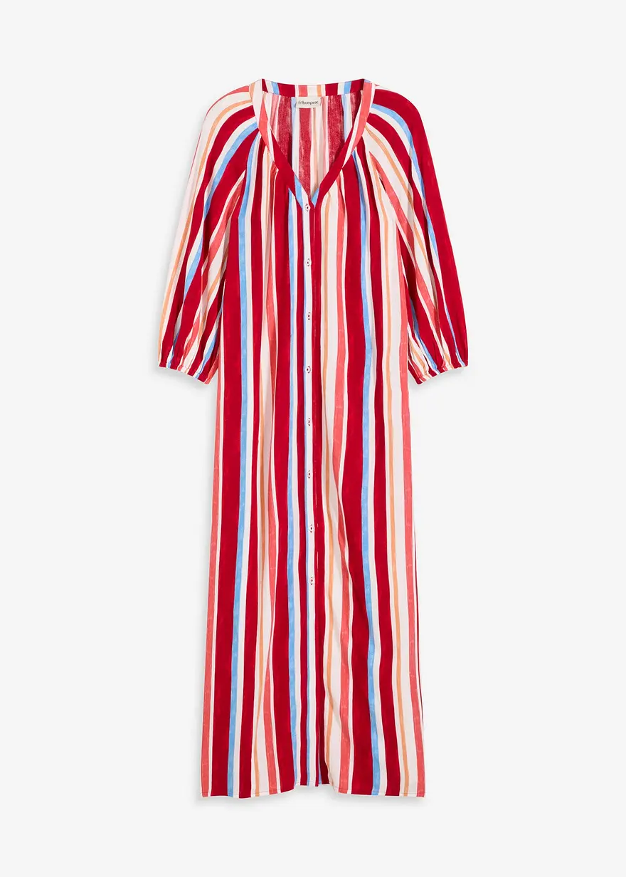 gestreiftes Kaftan-Kleid aus strukturierter Viskose