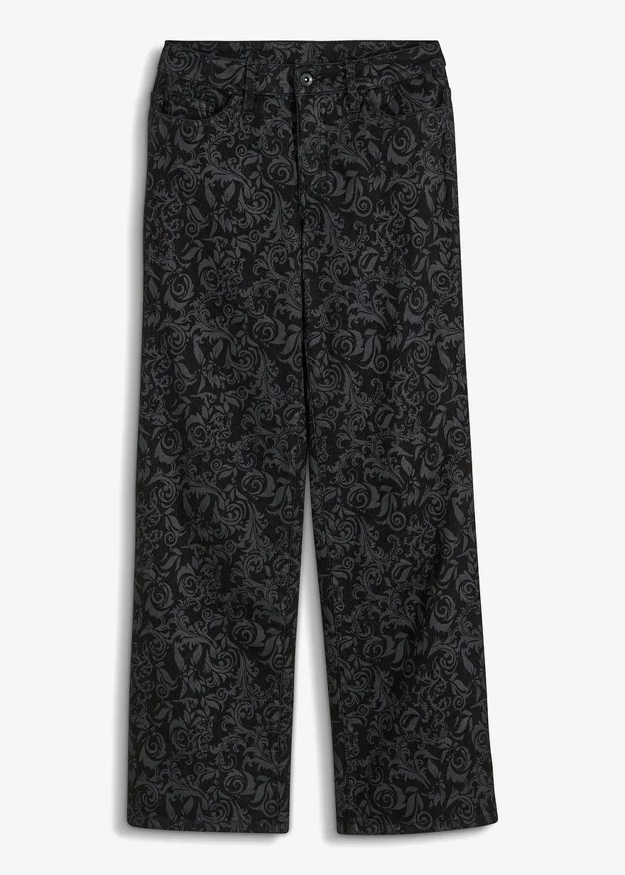 Wide-Leg-Jeans, Mid Waist mit Glanzmuster