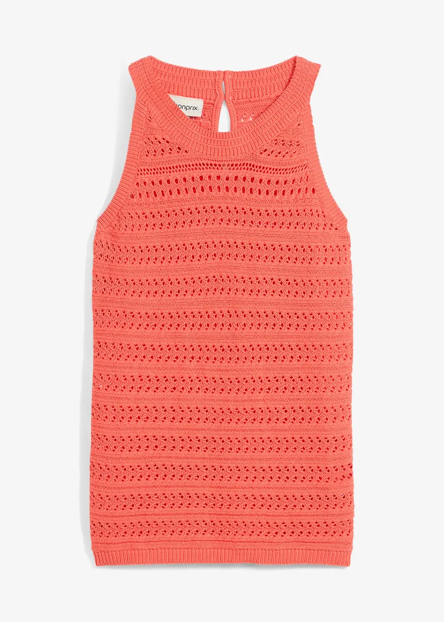 Ajour-Stricktop mit Leinenanteil