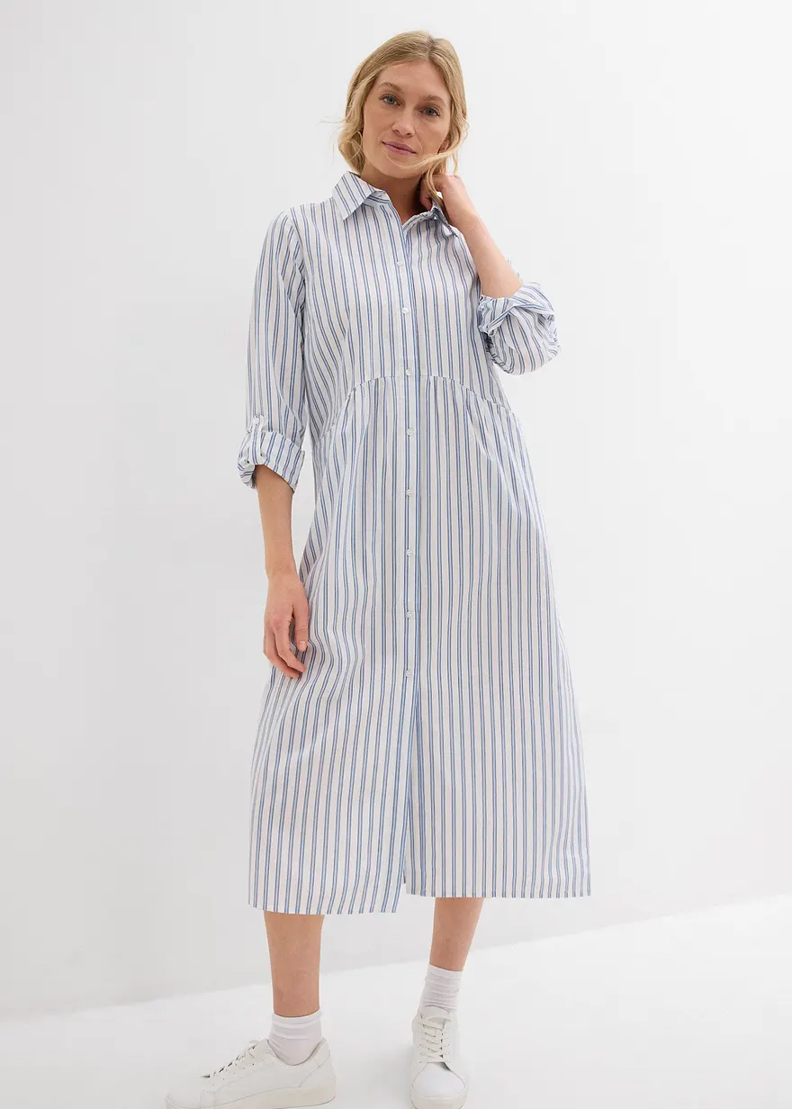 Kleid mit Hemdkragen aus reiner Baumwolle