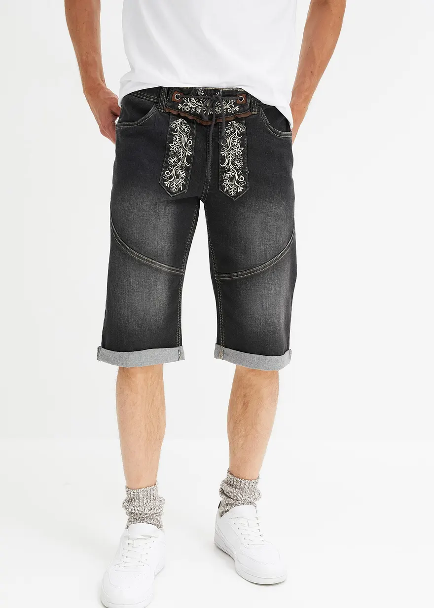 Stretch-Jeans-Bermuda mit Stickerei, Regular Fit