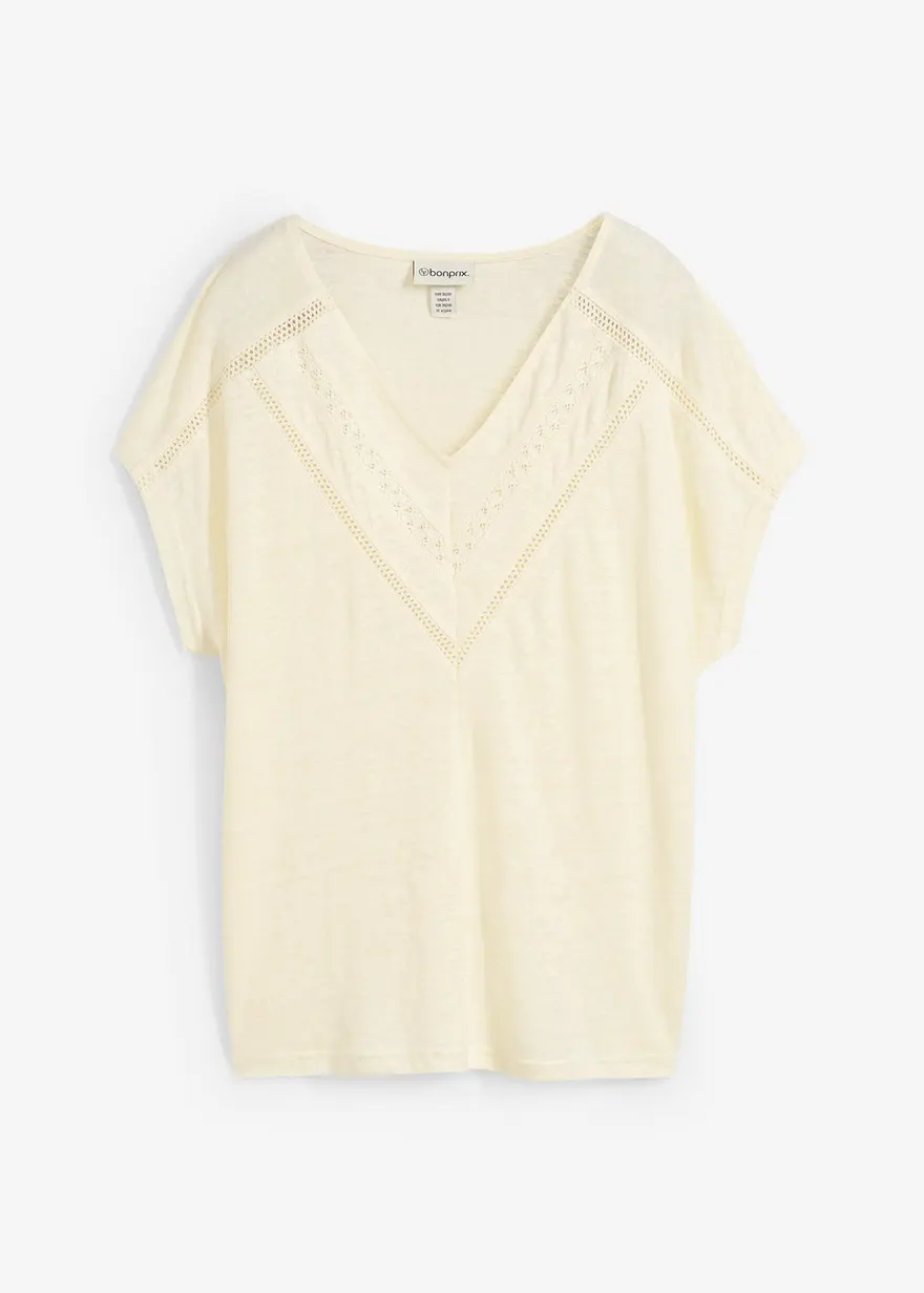 T-Shirt aus reinem Leinen mit Spitze