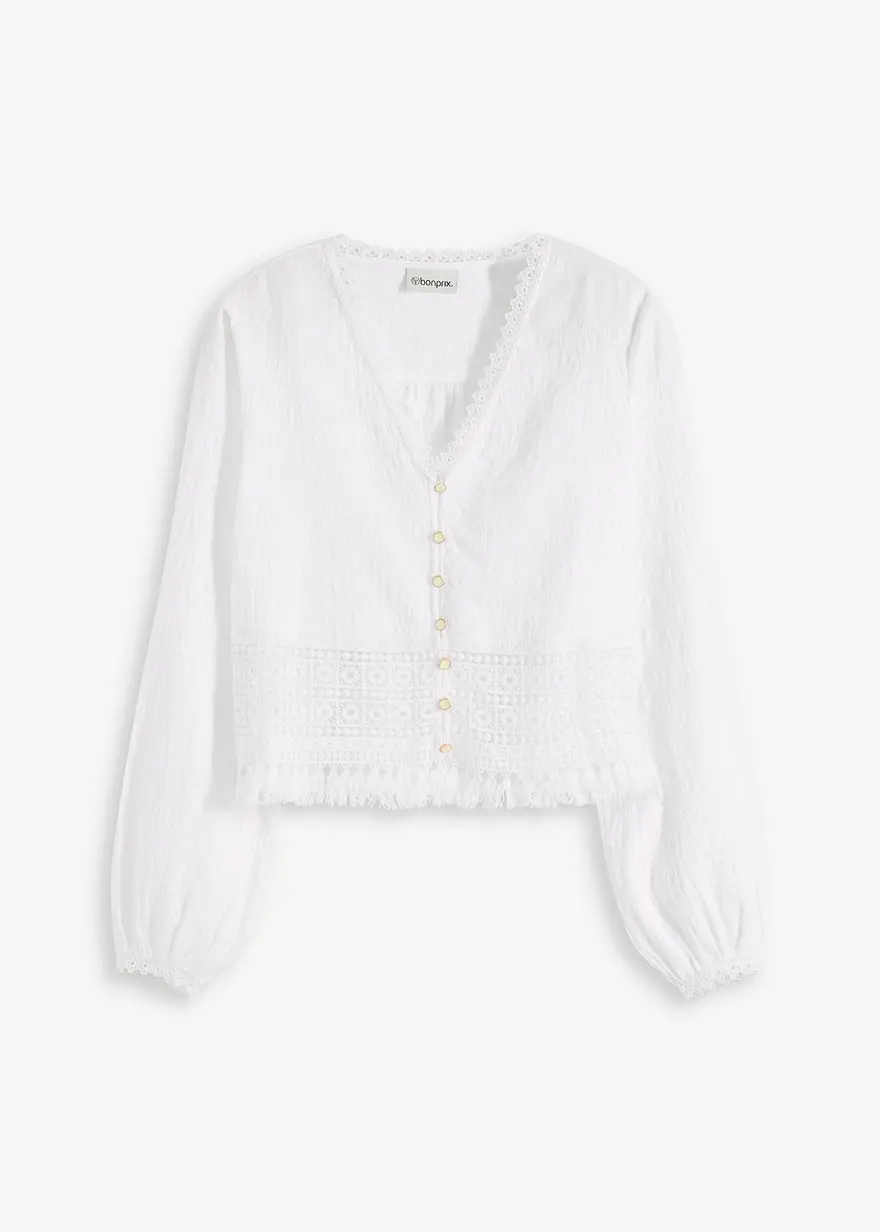 Bluse mit Crochet-Einsatz und Fransen