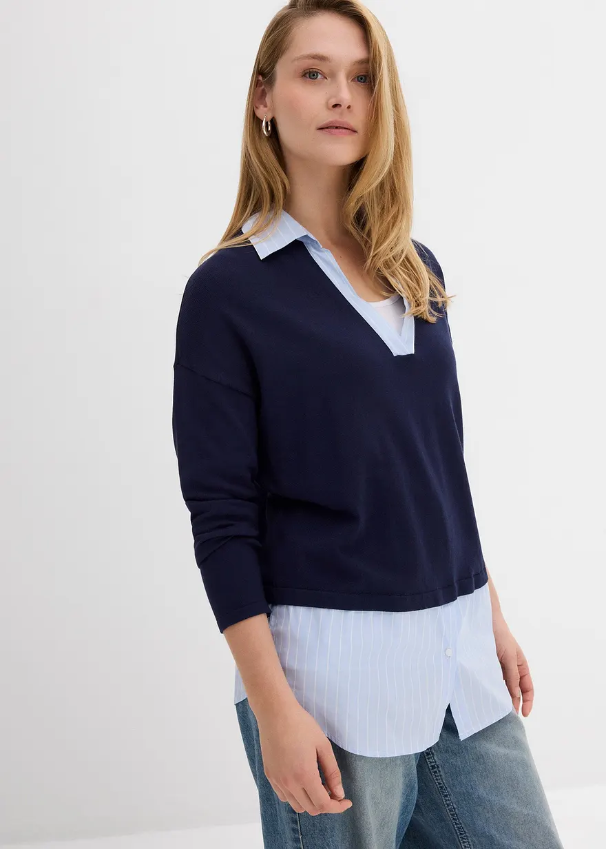 Feinstrickpullover mit Bluseneinsatz