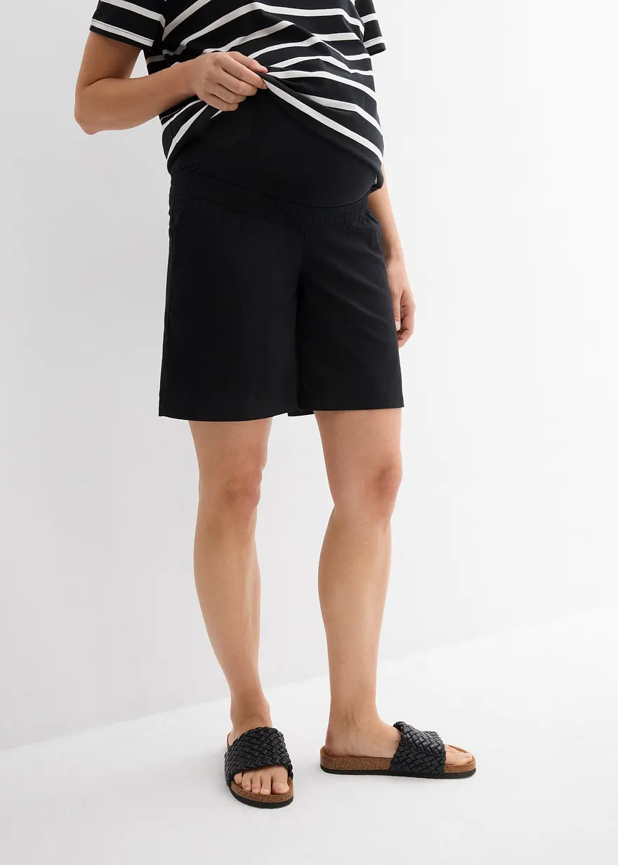 2-in-1 Umstandsbermuda mit Bauchband zum Umklappen aus Leinen und Baumwolle