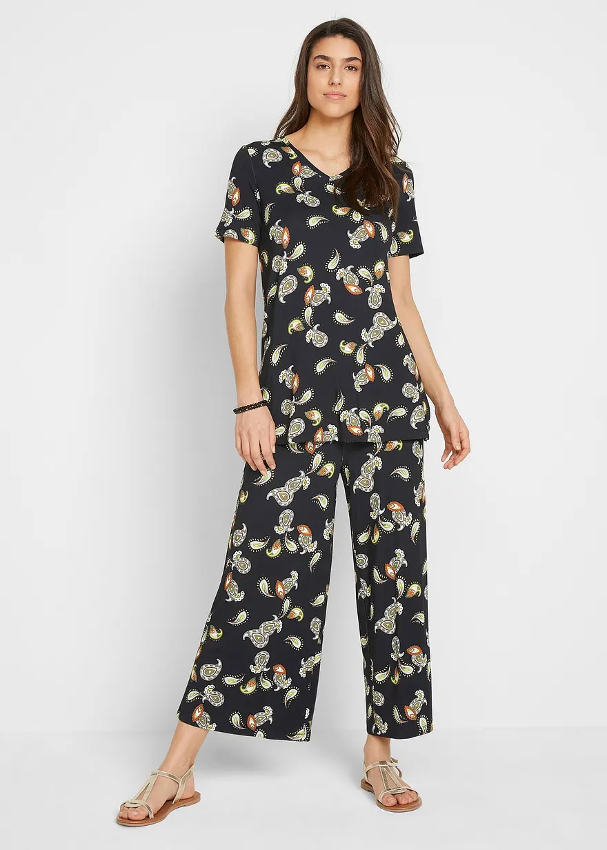 Shirt und Culotte aus fließendem Viskose-Mix, (2-tlg.Set)