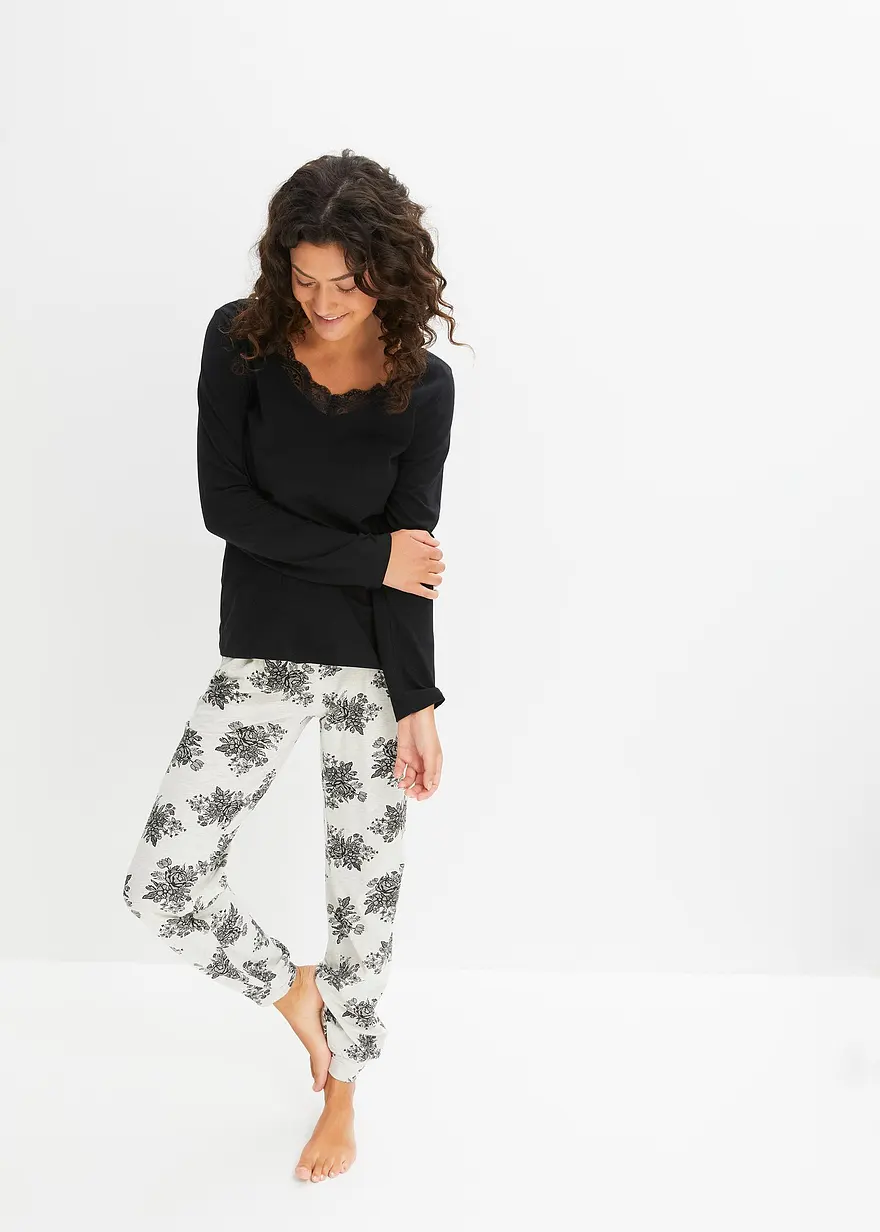 Pyjama mit Spitze und Eingriffstaschen mit Bio-Baumwolle