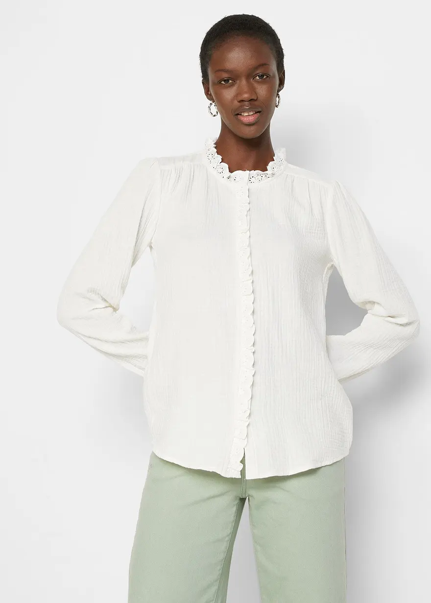 Musselin-Bluse mit Spitze