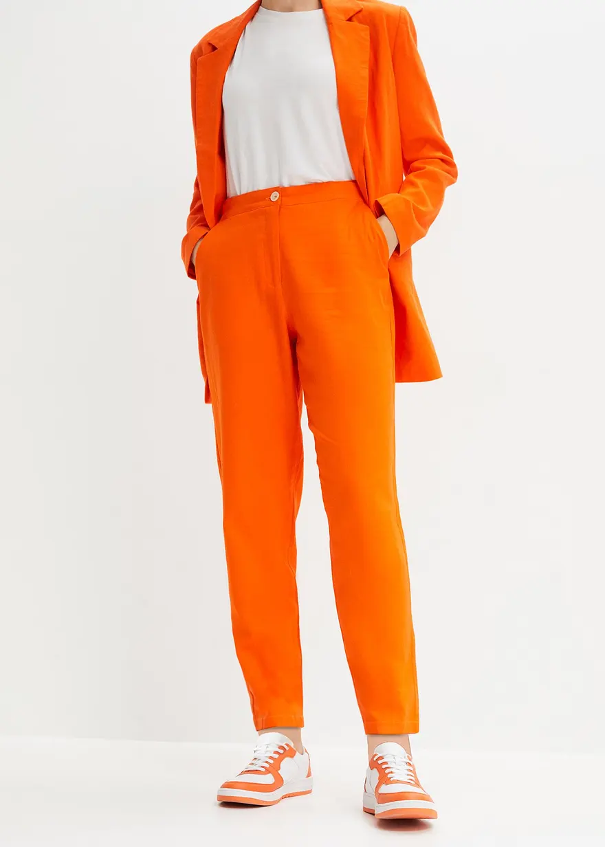 Verkürzte High-Waist-Hose aus Leinen-Viskose-Mix