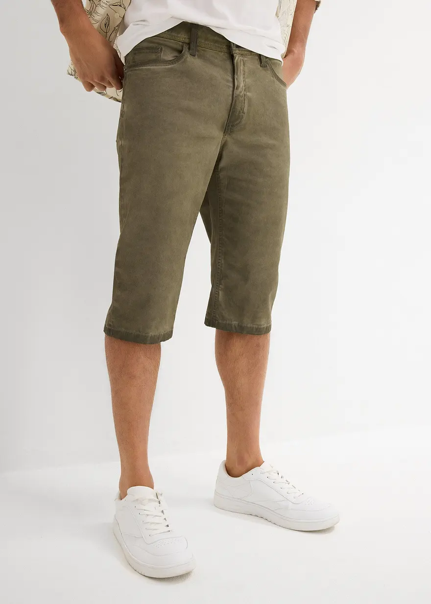 Stretch-Long-Bermuda in gewaschener Optik, Regular Fit