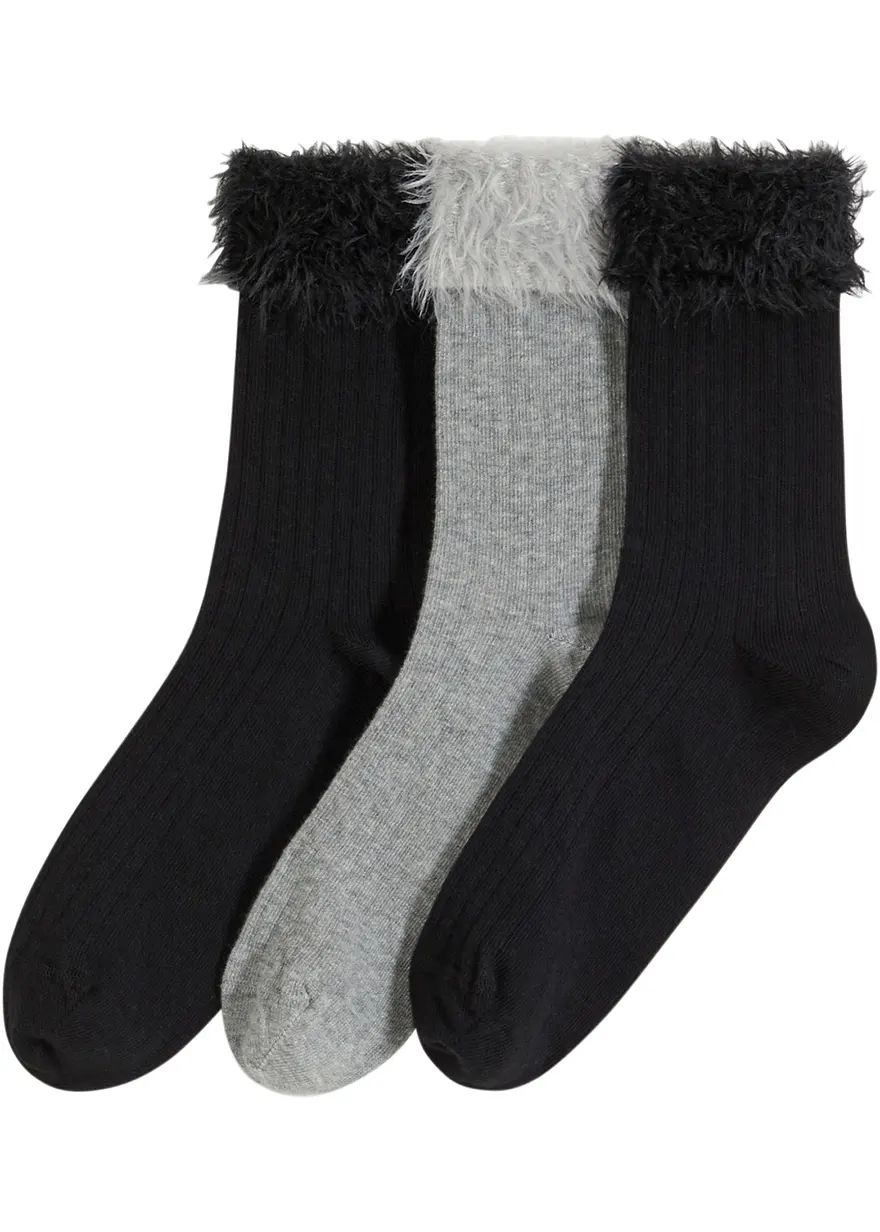 Socken mit Rippstruktur und Umschlagbündchen mit Bio-Baumwolle (3er Pack)