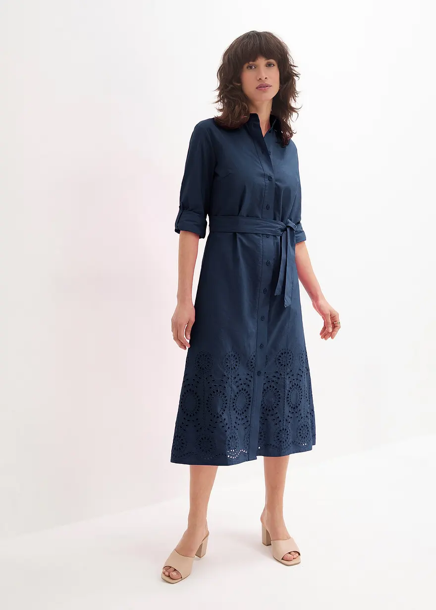 Hemdblusenkleid mit Lochstickerei