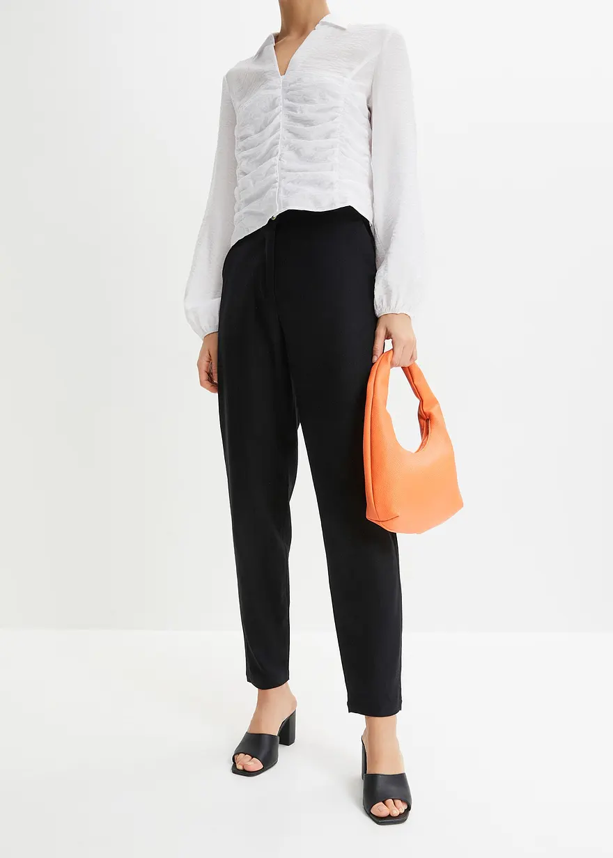 Verkürzte High-Waist-Hose aus Leinen-Viskose-Mix
