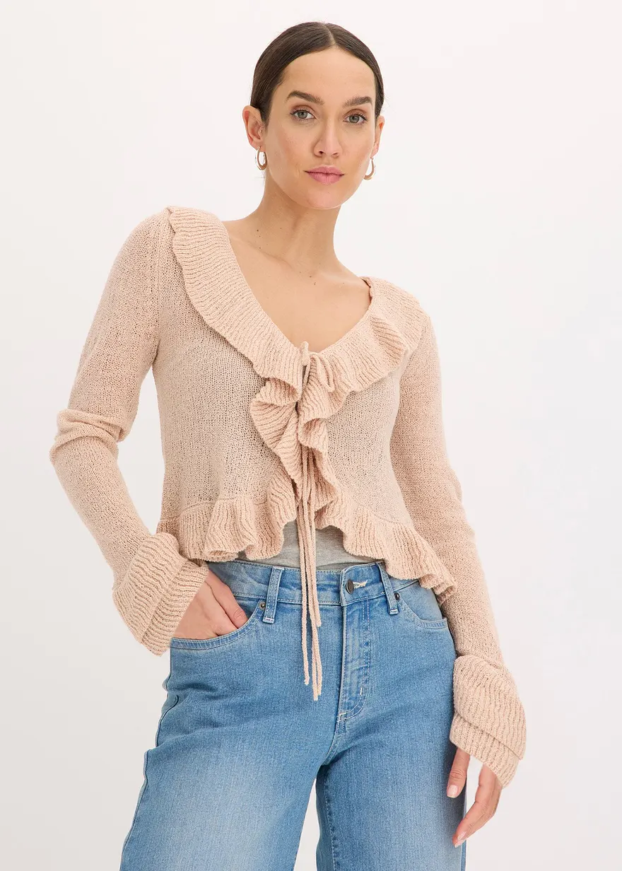 Feinstrickjacke mit Rüschen