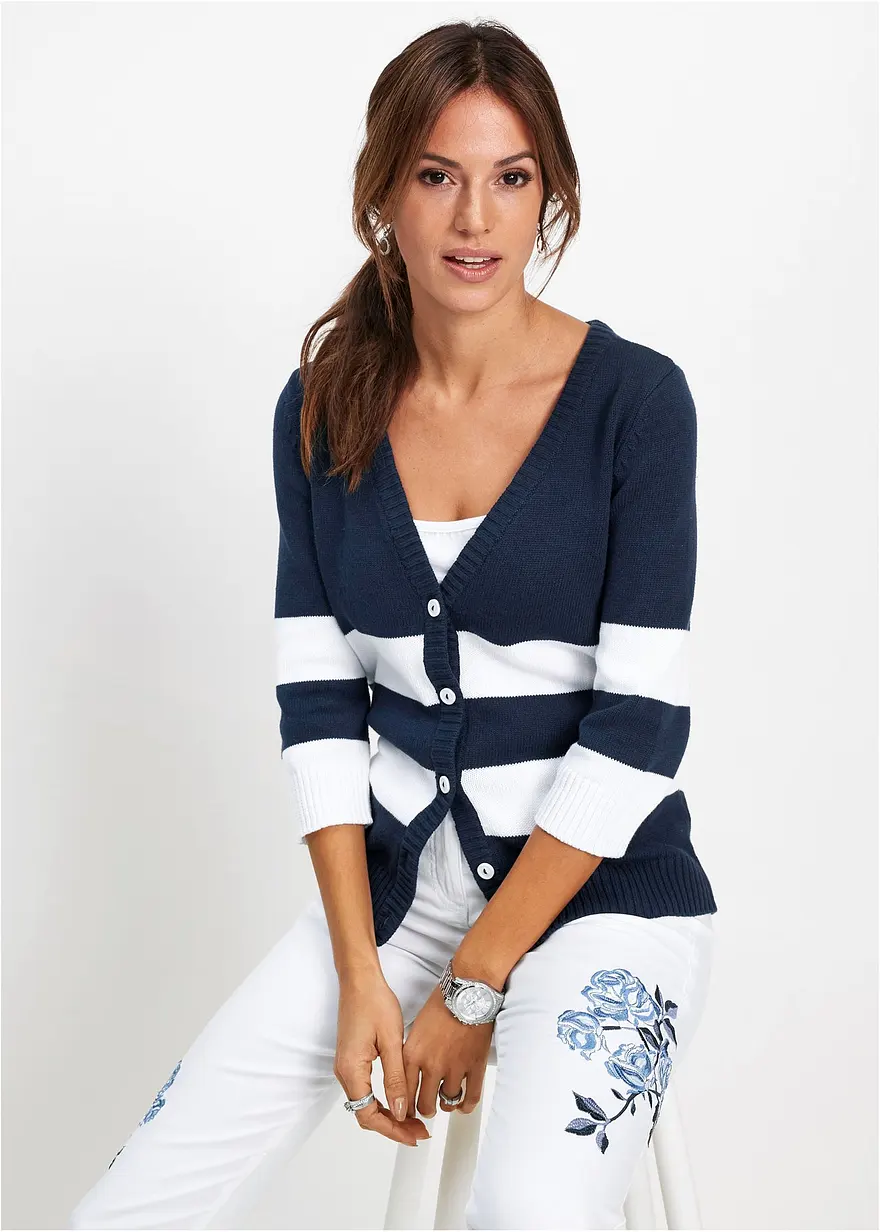 Baumwollstrickjacke mit Streifen