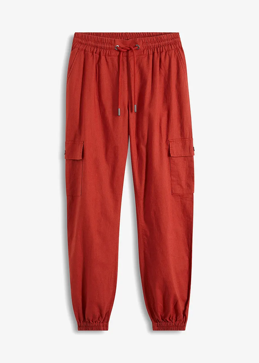 Knöchelfreie Cargohose mit Leinen
