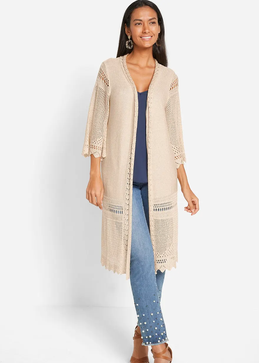Ajour-Longstrickjacke