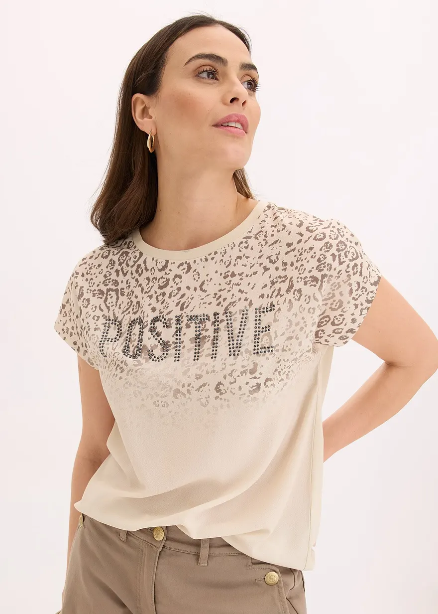 Shirt mit Webeinsatz und Glitzersteinchen