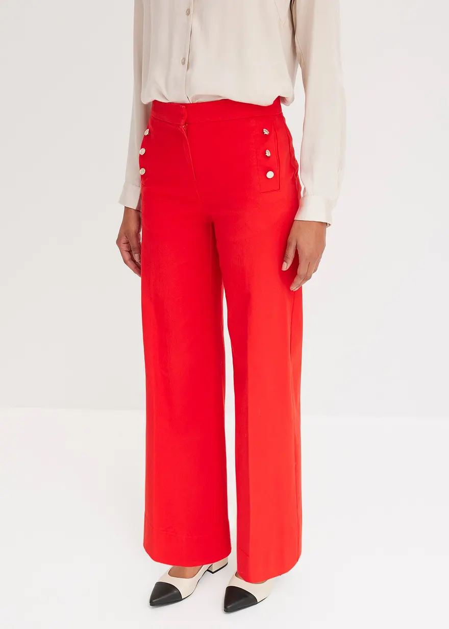 Wide Leg Hose aus Twill mit dekorativen Knöpfen