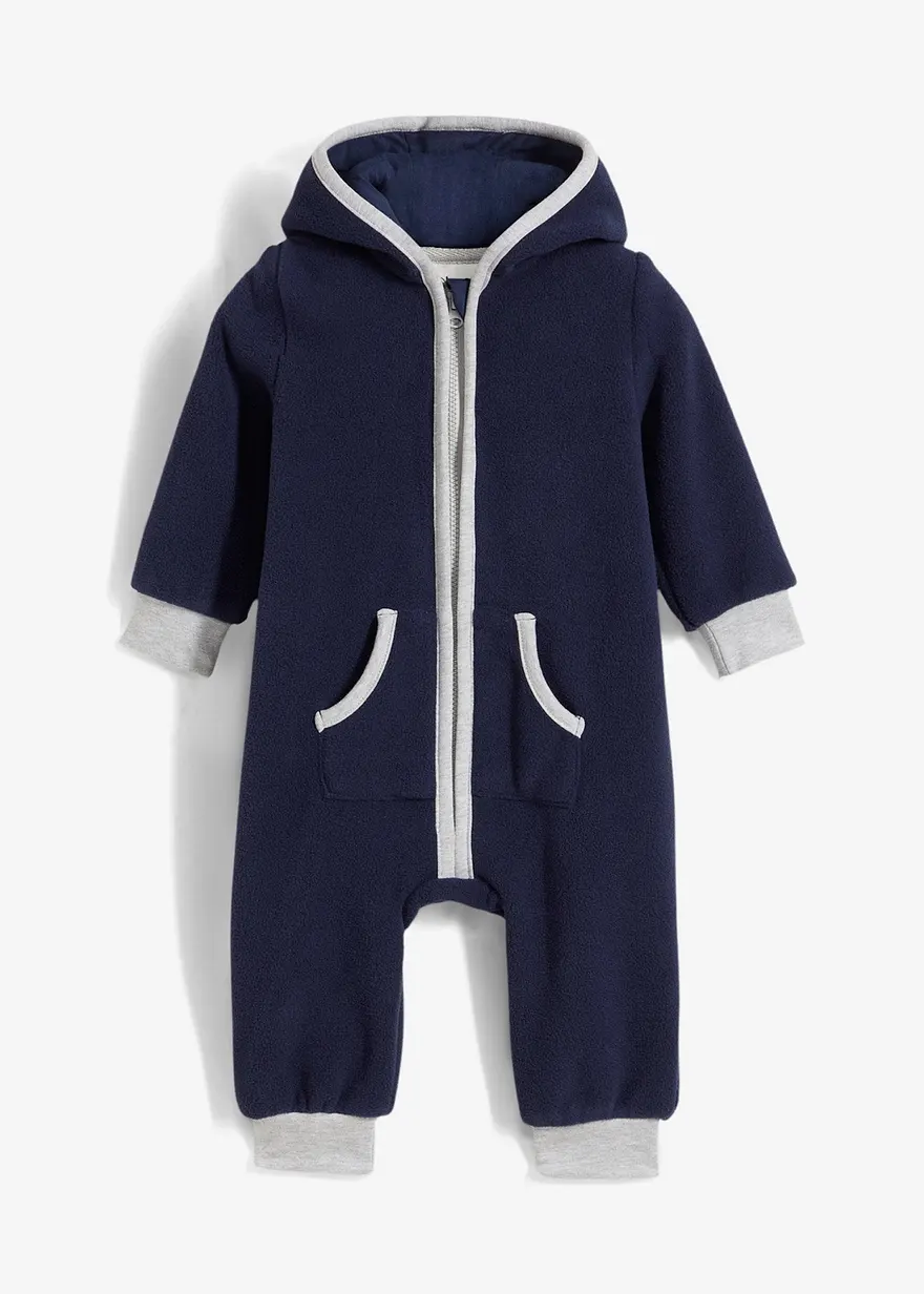 Fleeve-Overall mit Kapuze und Bärchen-Applikation