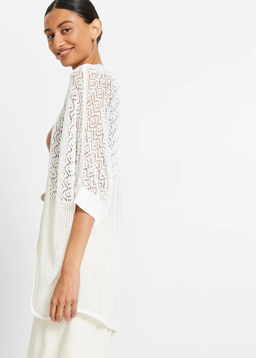 Longstrickjacke mit Lochmuster