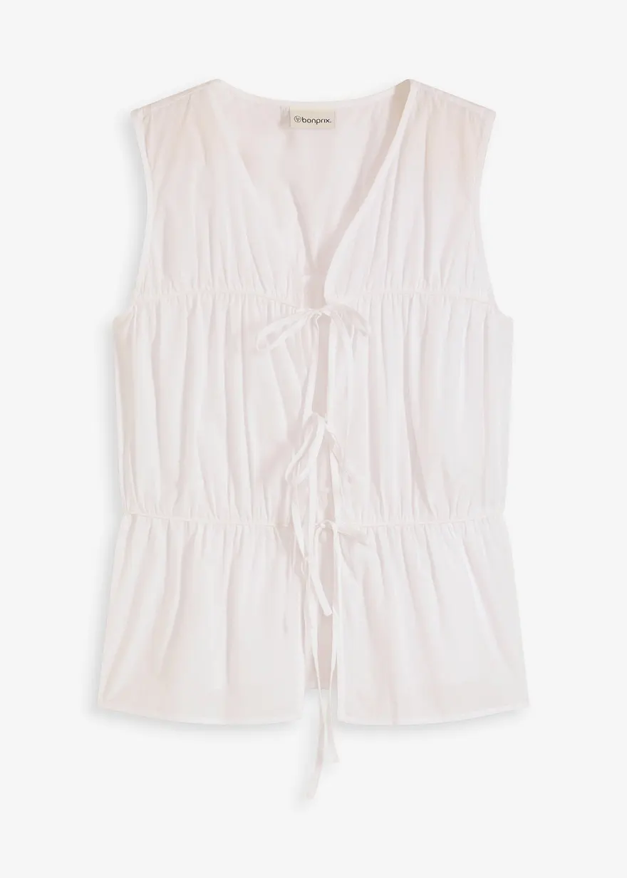 Ärmellose Bluse mit Volants und Schleifen