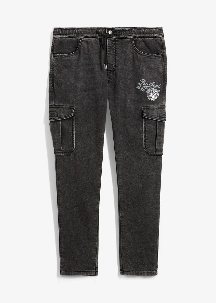 Regular Fit Schlupf-Cargo-Stretch-Jeans, Tapered