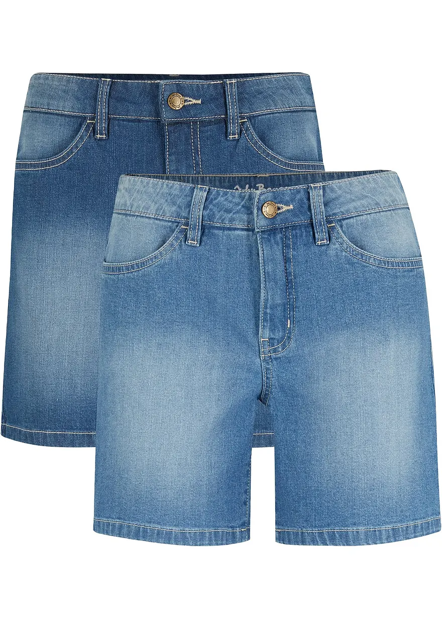 Jeansshorts Slim Fit Mid Waist, 2er Pack