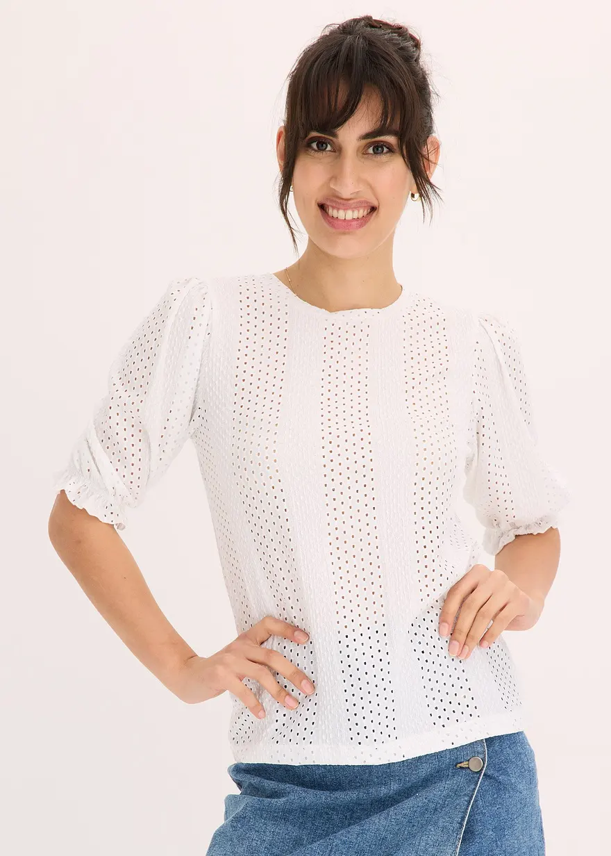 Lochstickerei Shirt mit Volants
