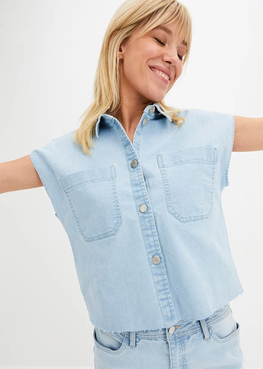 Kurze Boxy-Jeansbluse