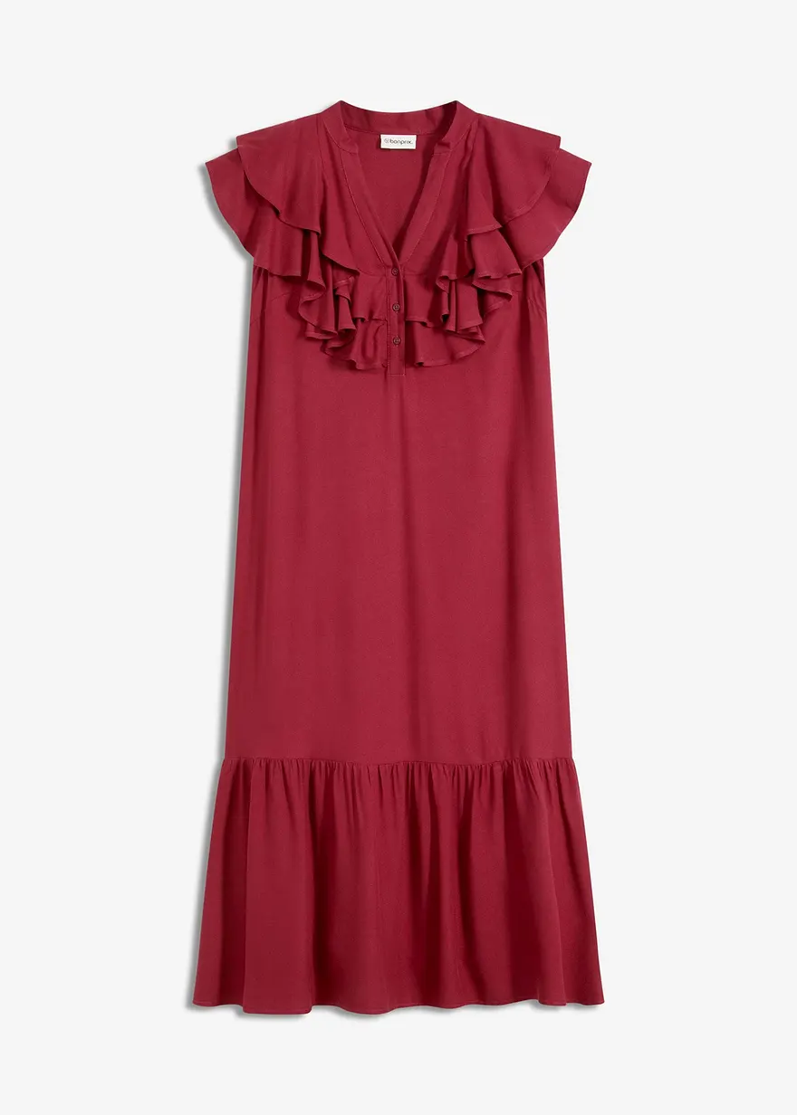 Midikleid mit Volants aus strukturiertem Crêpe