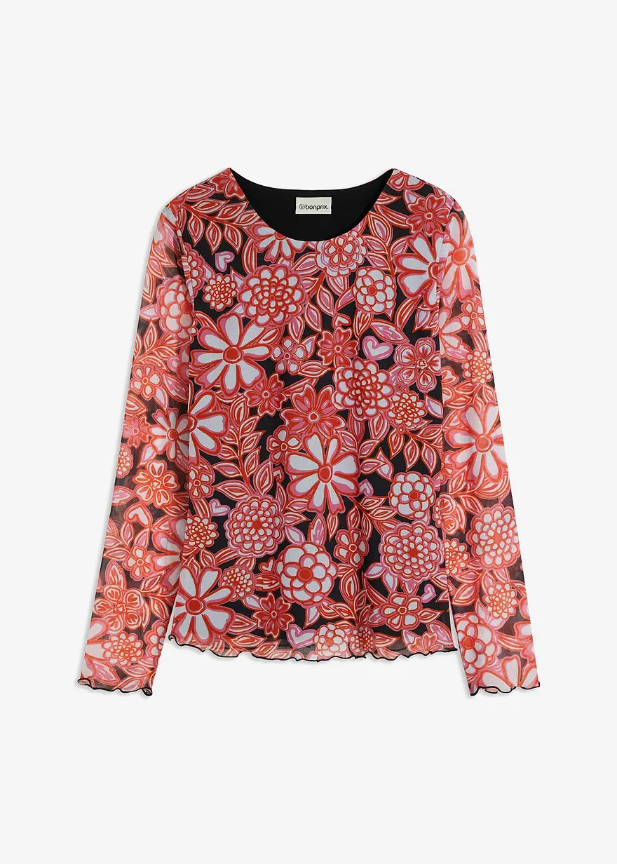 bedrucktes Mesh-Langarmshirt