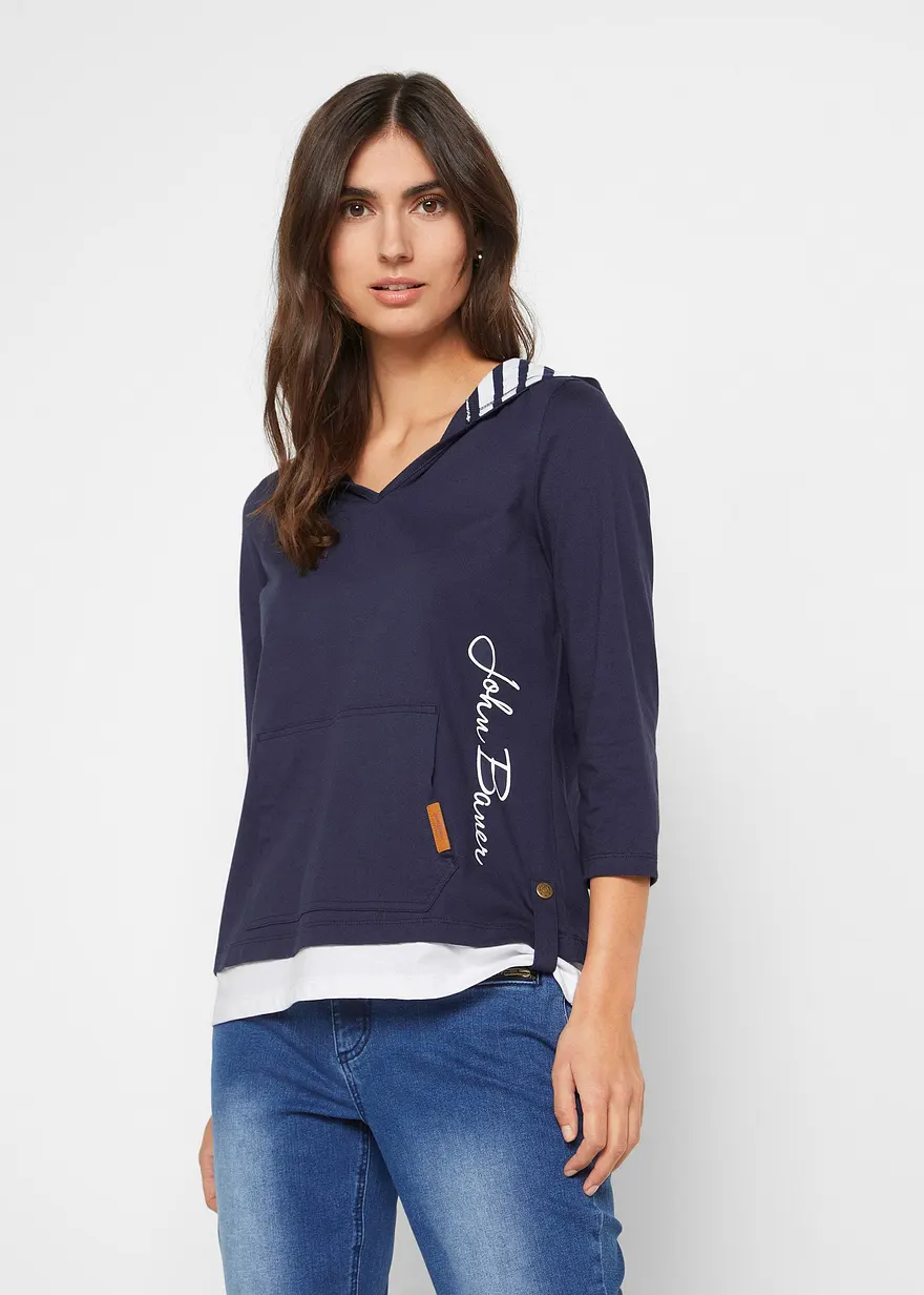 Kapuzen-Shirt, 3/4-Arm aus reiner Baumwolle