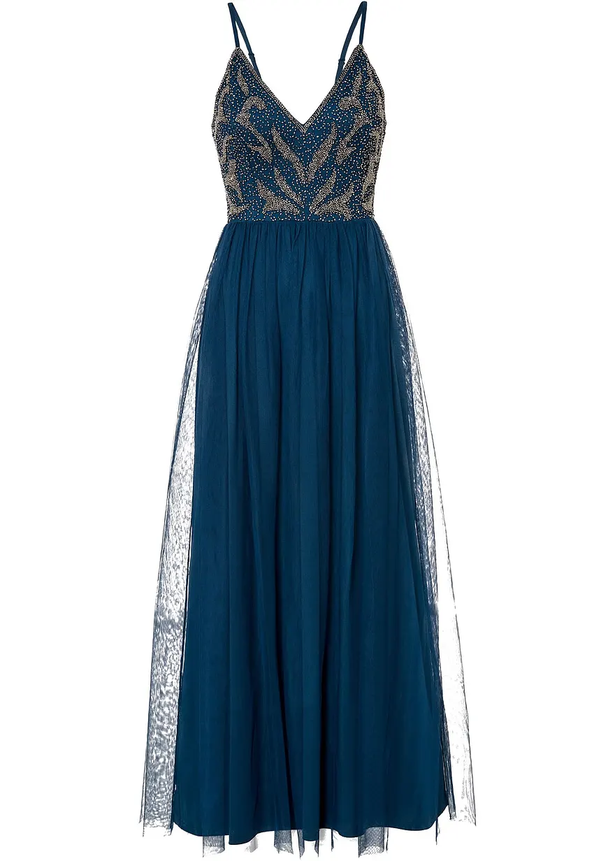 Trägerkleid mit Perlenstickerei