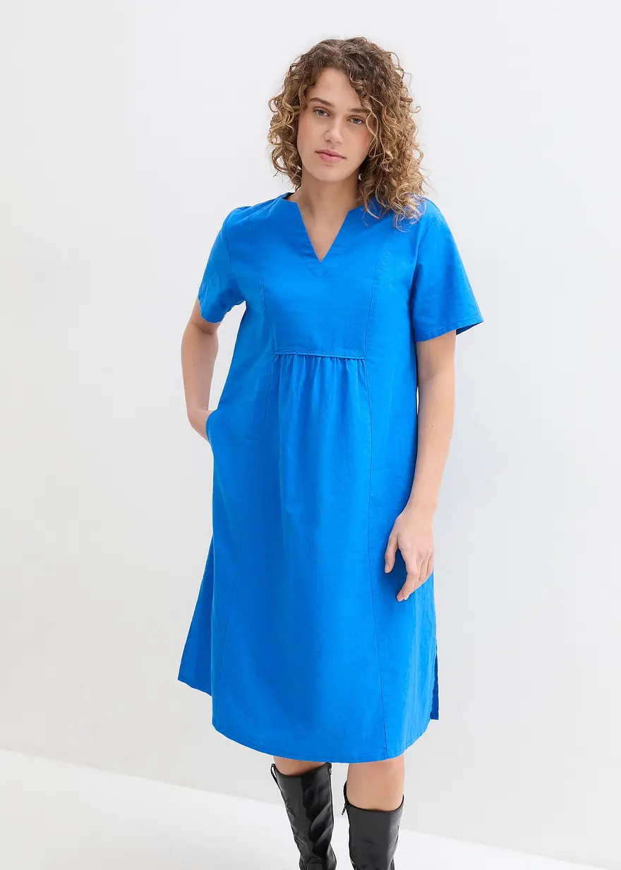 Tunika-Kleid mit Taschen aus Leinen-Baumwoll-Mix