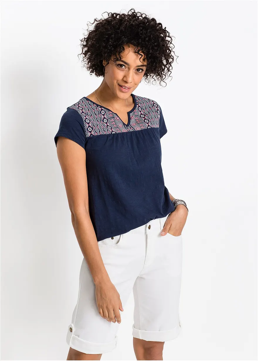 Baumwoll Shirt in A-Form, bedruckt, Kurzarm