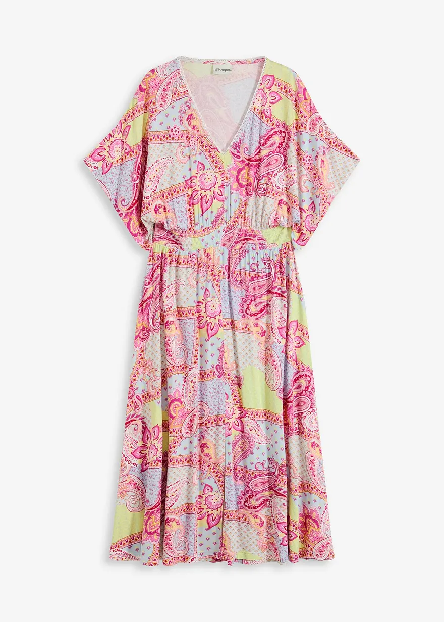 Jerseykleid mit Spitze aus softem Viskose-Mix
