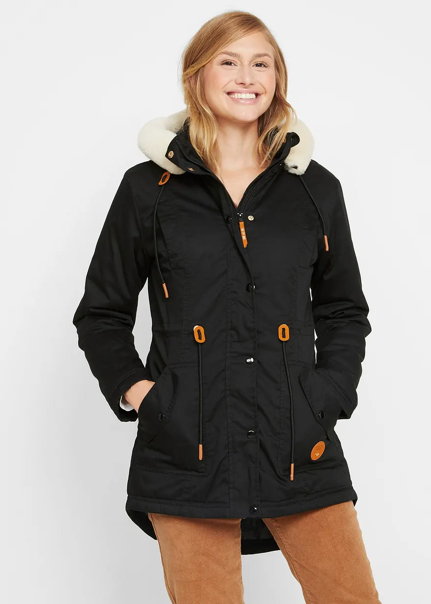 Wattierter Parka mit Fellimitat-Besatz