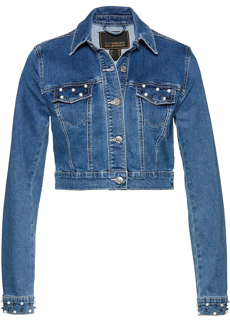 Jeans- Bolero mit Perlen