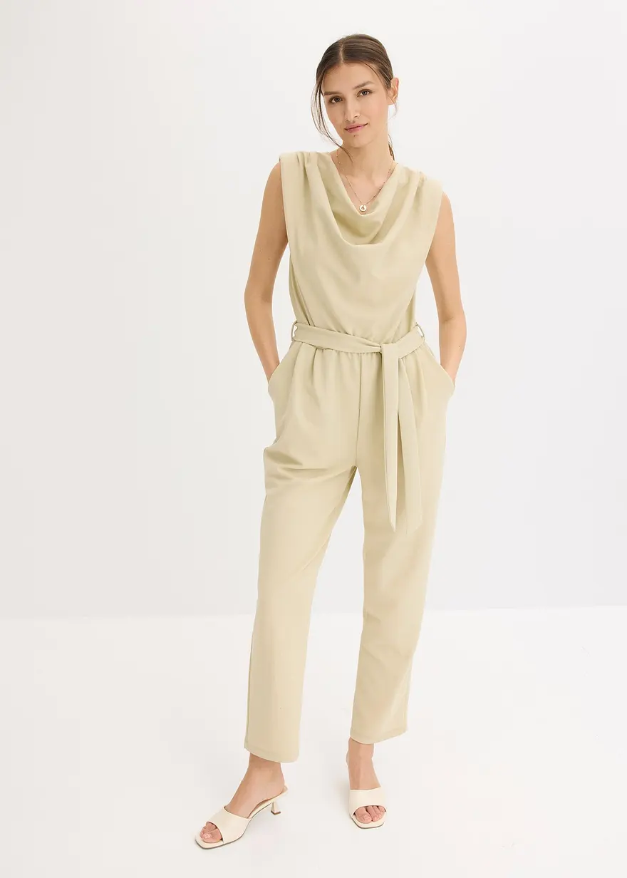 Jersey-Jumpsuit mit Schulterpolster