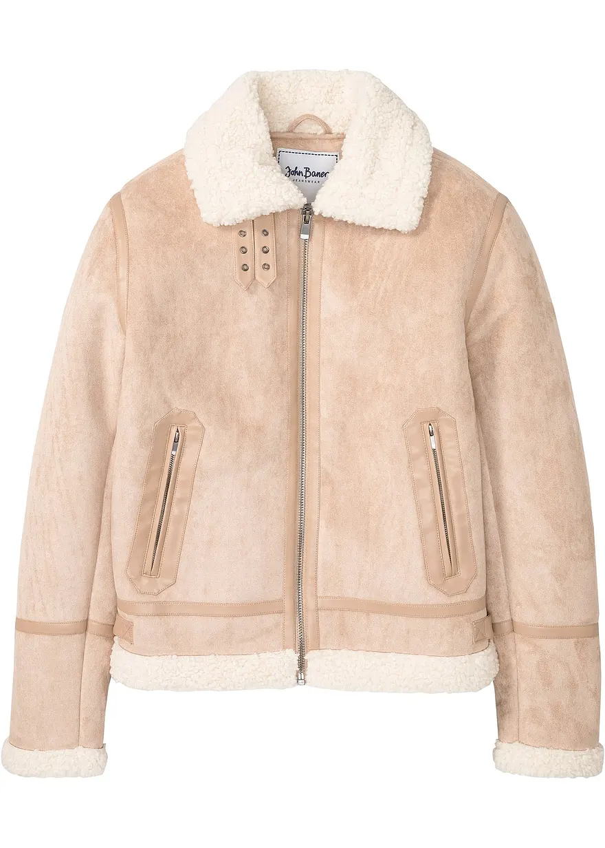 Lederimitat-Jacke mit Teddyfutter
