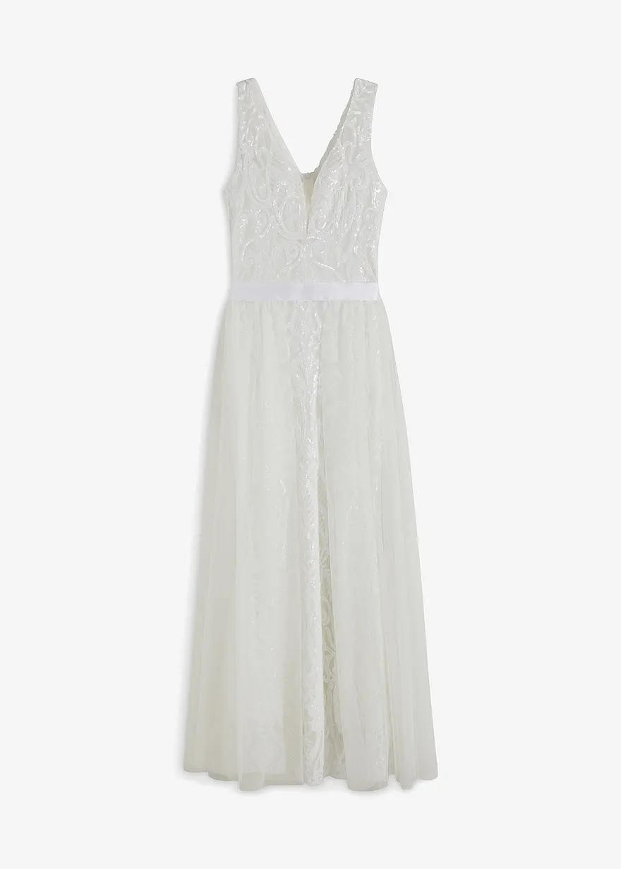 Pailletten-Brautkleid mit abnehmbarem Tüll-Rock